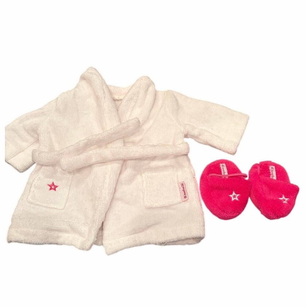 American Girl Doll Robe Slippers White Pink Star 18 Inch Retired